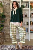 Agnes Plaid Brushed Cotton Barrel Pant Green